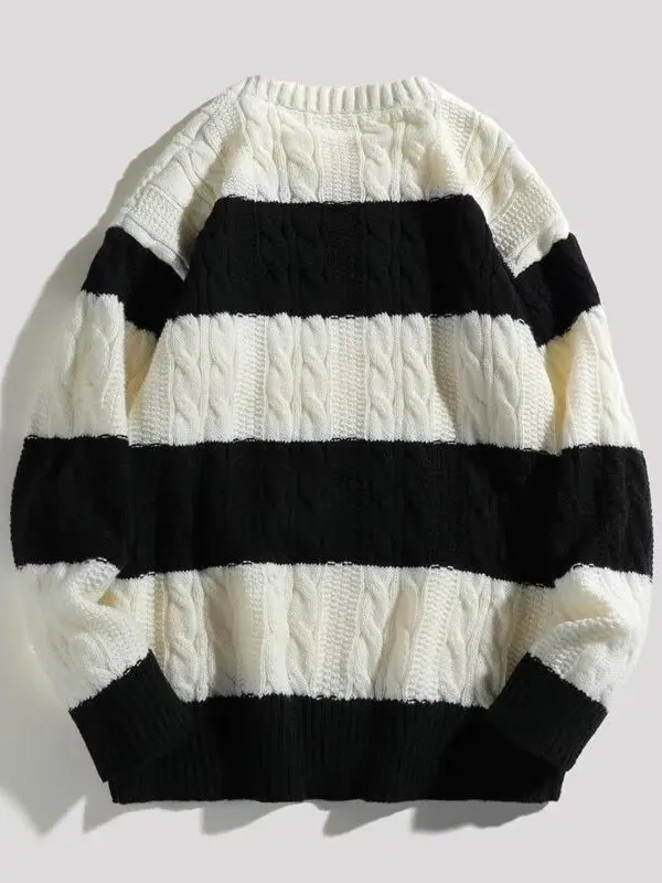 

Мужской свитер Thiened на осень-зиму, свободный корейский повседневный трикотаж, Гонконгский свитер в ленивую полоску, застежка-молния, полиэстер...