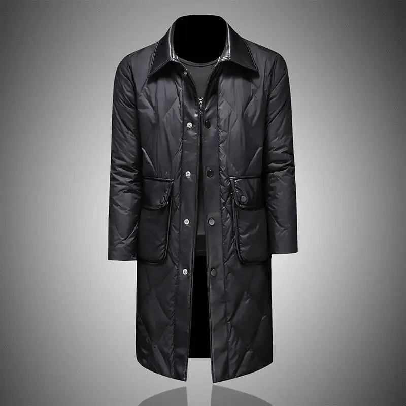 2025 Winter Plaid Duck Down Jacket Top Quality Vintage Down Jacket Clothing Mid-length Long Black Duck Down Coat Kurtka Zimowa
