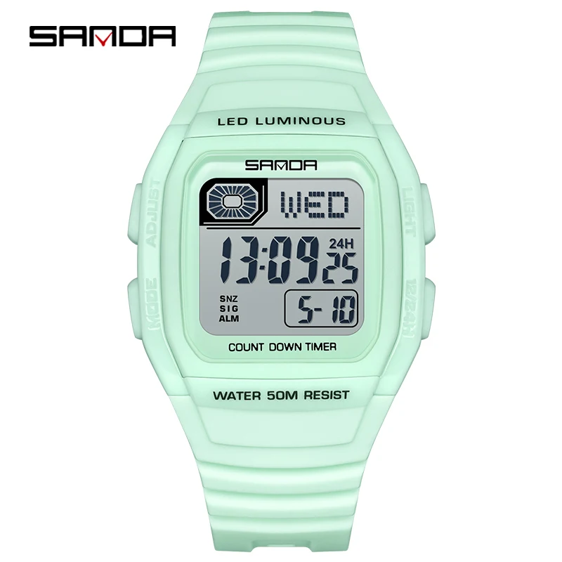 

SANDA 2208, спортивные модные электронные часы, квадратные многофункциональные часы с календарем обратного отсчета для мужчин и женщин, светящиеся повседневные цифровые часы
