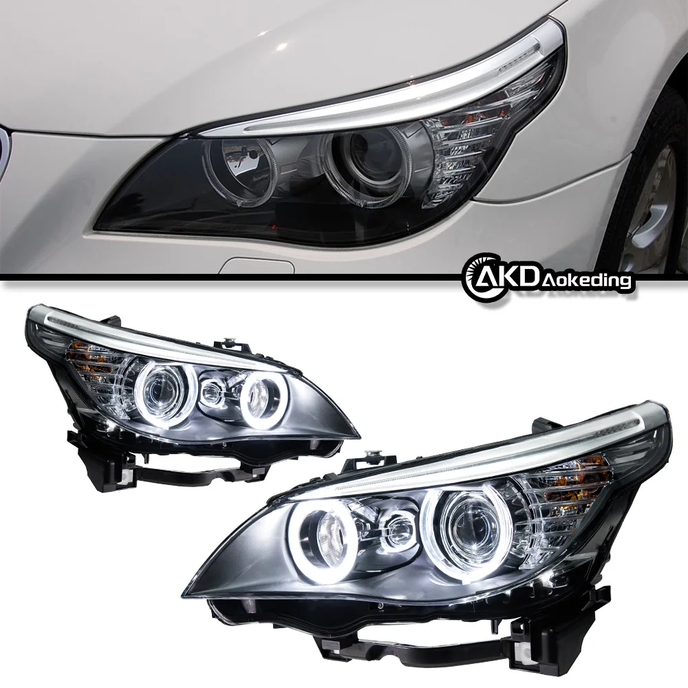 AKD Car Light For BMW E60 2003-2010 5 Series 520i LED Auto Headlight Assembly Upgrade Angel Eyes Design Bicofal Lens Accessories