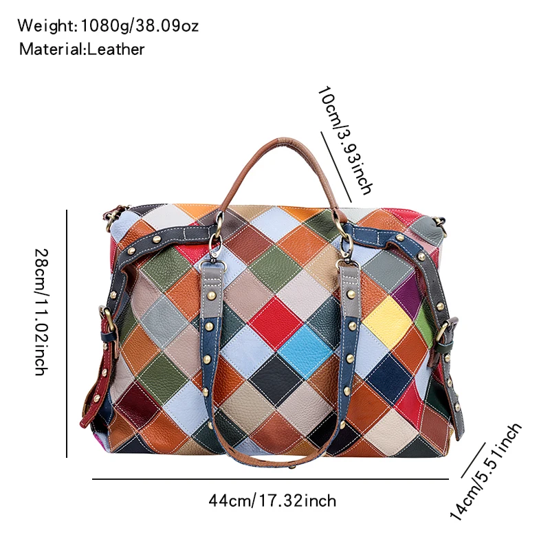 Hot Sell Cowhide Colorful Color Check Handbag Leather Fashion Women\'s Single Shoulder Bag Large Capacity Shoulder Bag For Female