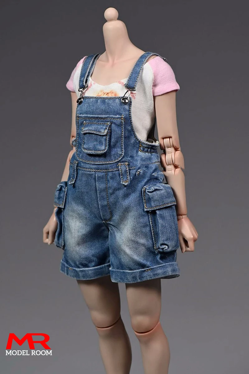 1/6 Scale Female Cowboy Workwear Overalls Shorts Clothes Model Fit 12\'\' Worldbox AT201 Soldier Action Figure Body Dolls