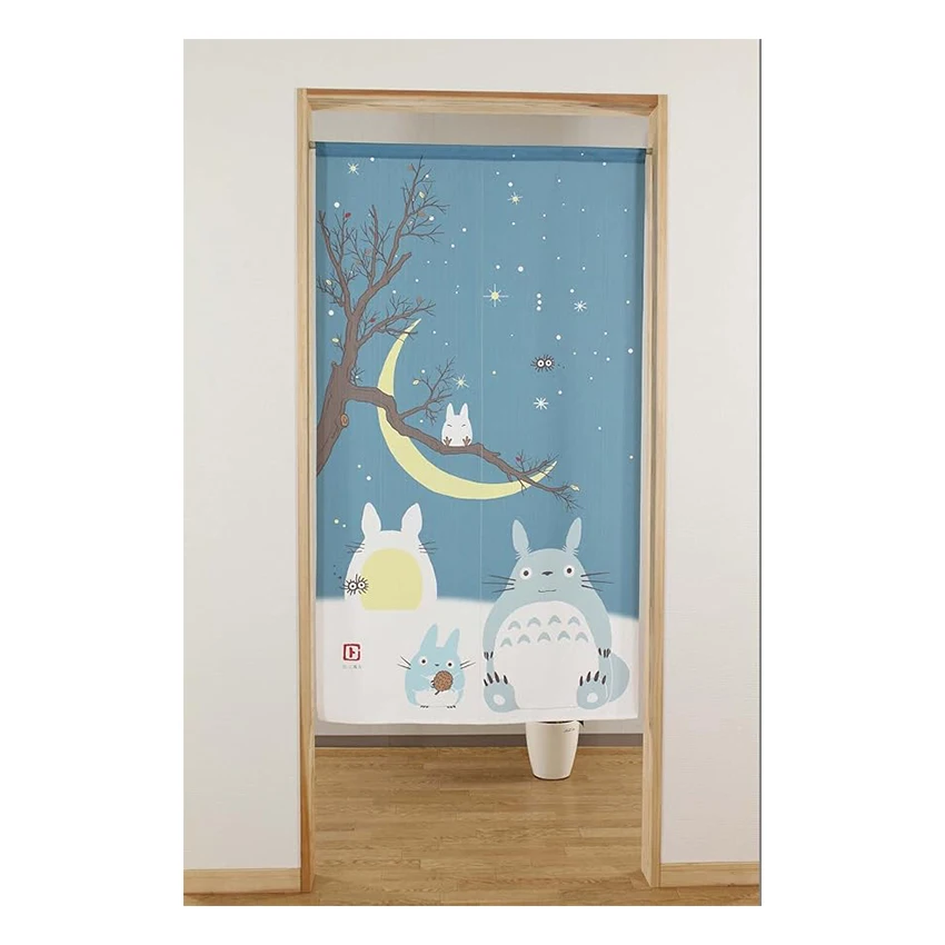 Studio Ghibli Totoro Noren Curtain Tapestry Winter Sky and Crescent Moon Bedroom Partition Kitchen Bathroom Door Decor Customize