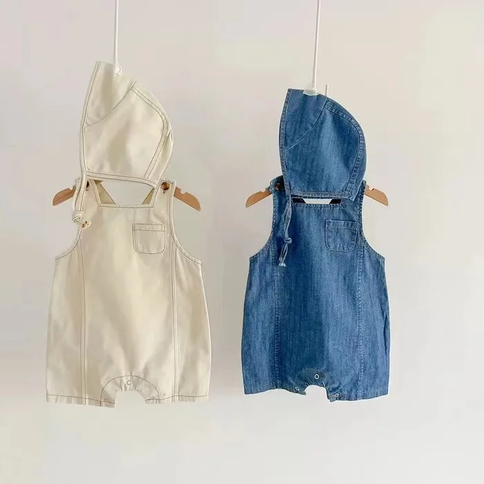 

Summer Boys and Girls Denim Overalls Onesie Infant Foreign Casual Sleeveless Vest Romper Climbing Suit