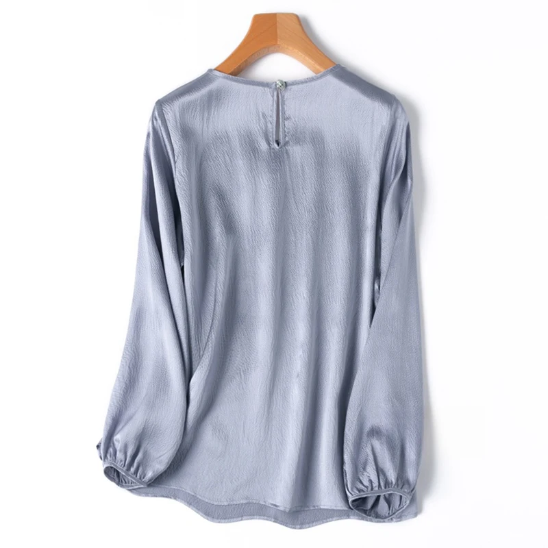 Chemise en soie pour femmes, 100% soie de mûrier, 19 Momme, soie perlée, couleur unie, pull à manches longues, chemisier, travail de bureau, M L XL M1298