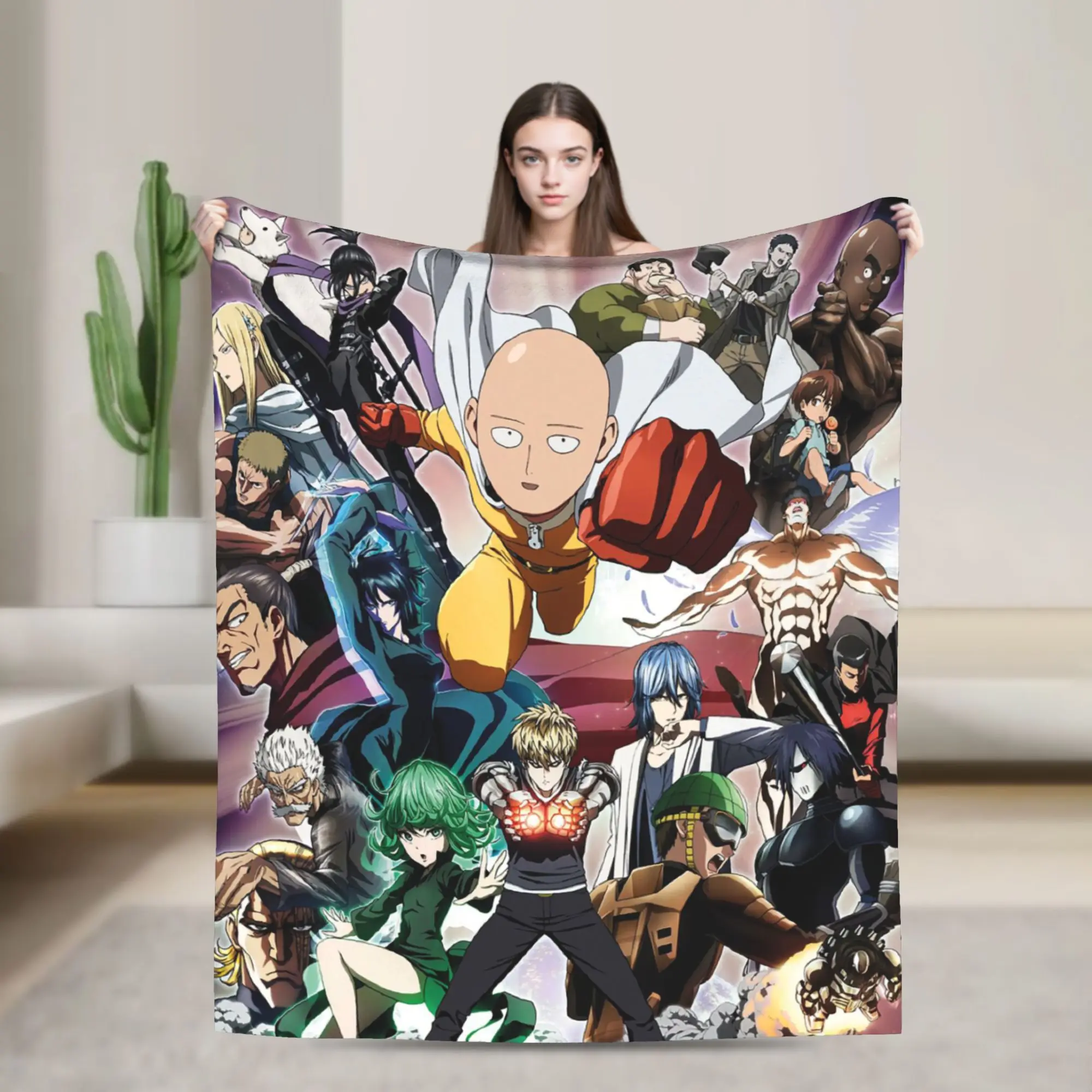 Genos Tatsumaki Saitama Blanket OnePunchManS Anime Flannel Throw Blankets Summer Air Conditioning Decoration Soft Warm Bedspread