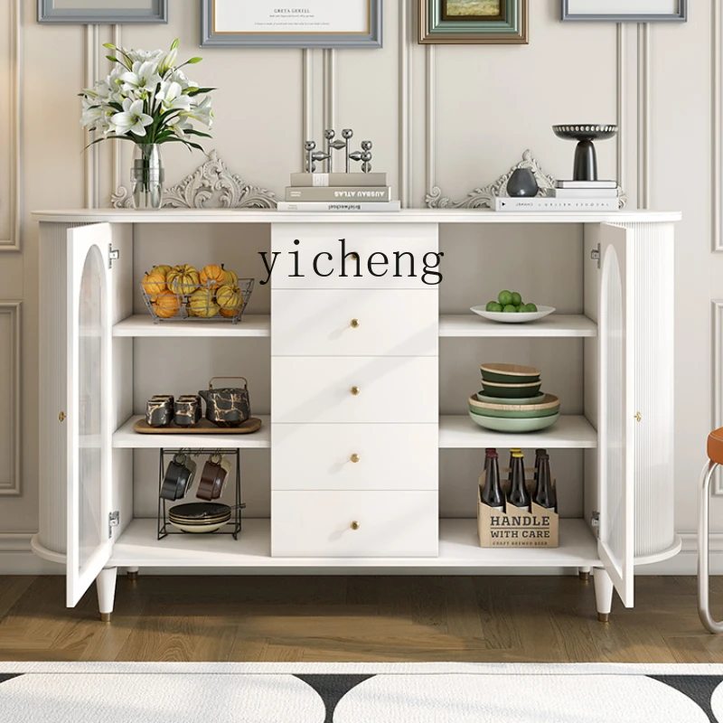 

ZC Solid Wood Sideboard Cabinet White Living Room Wall Cabinet Dining Room Storage Locker