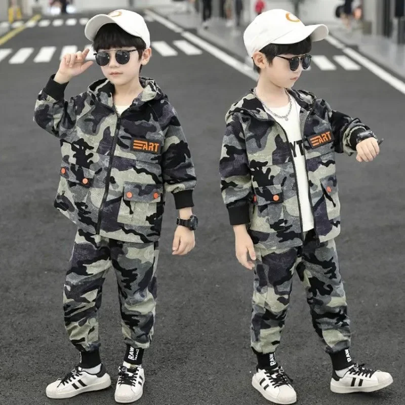 2024 Teen Boy Clothes Set Kids Tracksuit Camouflage Cotton Hoodies Tops Pants Children Clothing Boy Sportswear 4 6 8 10 12 Years