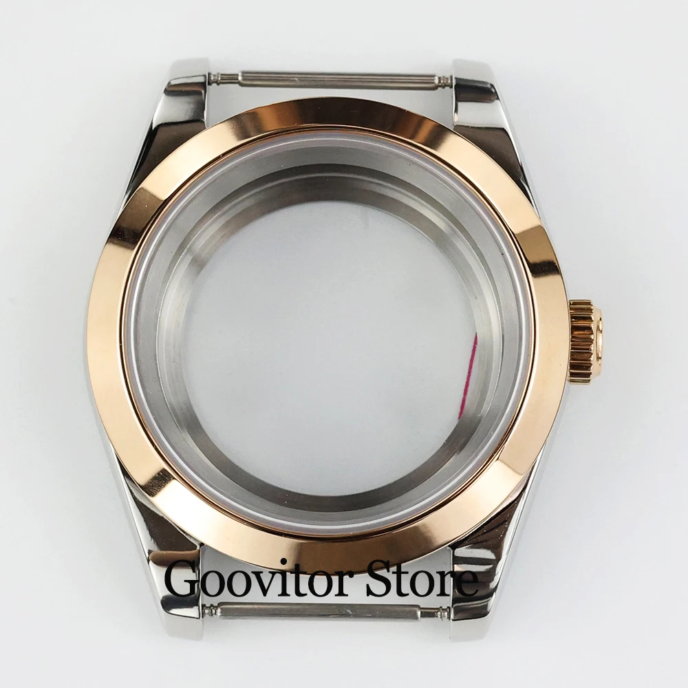 NONE Hochwertiges NH35-Gehäuse, 36/39 mm, Saphirglas, wasserdicht, schwarz-roségoldenes Uhrengehäuse für Datejust NH35 NH36 Uhrwerk, 28,5 mm Zifferblatt 6