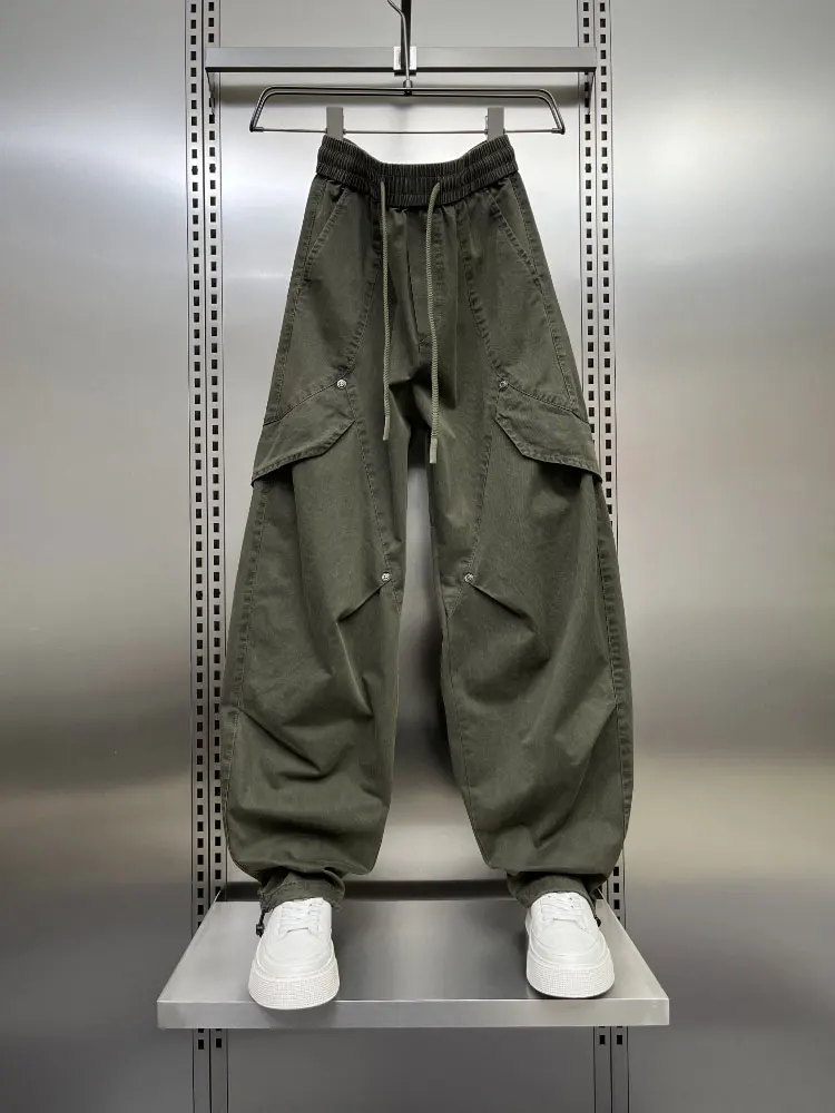 

Ретро-японские уличные брюки в стиле стритвир с множеством карманов, функциональные рабочие брюки для мужчин, весенне-летние свободные прямые брюки с широкими штанинами, повседневные длинные брюки
