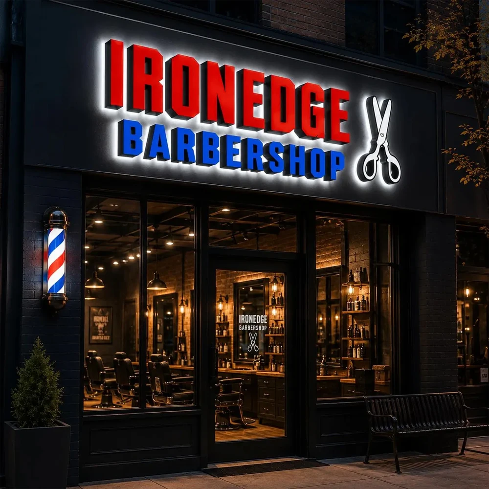 3D Backlit LED Business Sign Barber Shop Metal Logo Custom Company Sign for Outside Indoor Illuminated Light Signage