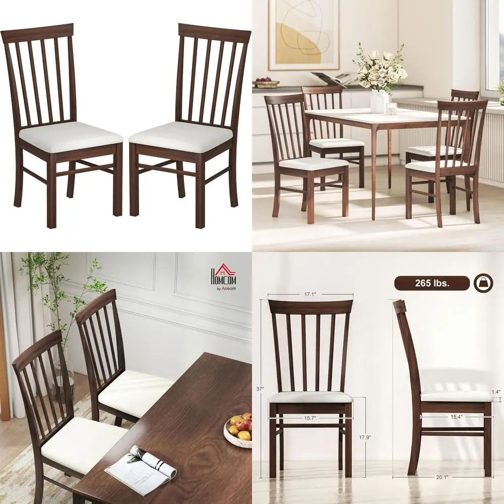 

Комплект из 2 обеденных стульев: обитые тканью кухонные стулья с элементами из каучукового дерева, подходят для гостиных и столовых, коричневого и бежевого цветов.