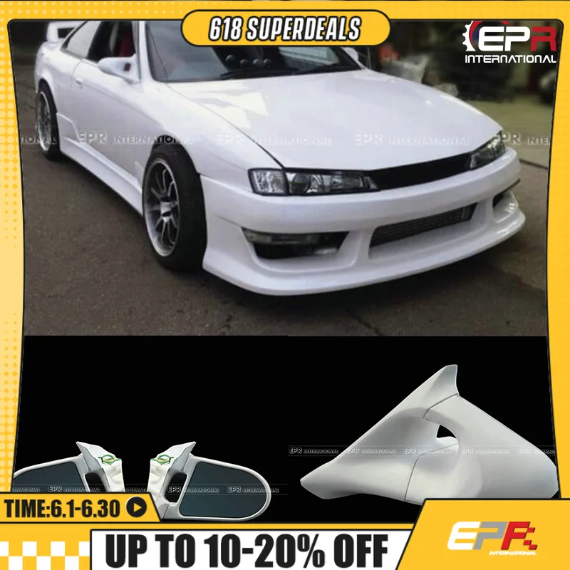For Nissan Silvia S14 (RHD) Right Hand Drive 2pcs Side Aero Rearview Mirror Replacement FRP Unpainted Rear View Mirrors