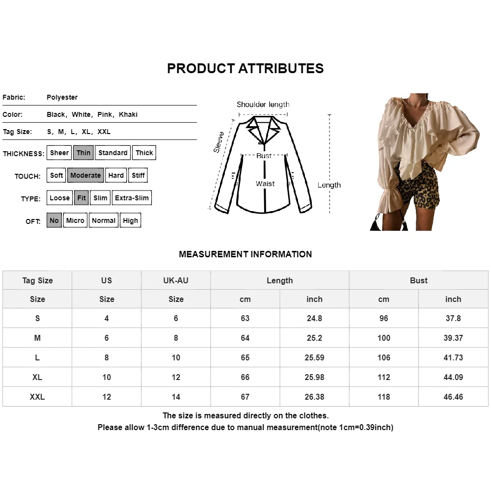 Elegant Women\'s Blouses Autumn Winter Temperament Ruffle Design Office Ladies V-Neck Flared Sleeve Shirt Tops Versatile Commuter