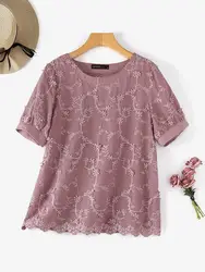 ZANZEA Summer Vintage Short Sleeve Lace Crochet Blouse Women Elegant Floral Shirt Casual Loose Party Tops Tunic Femininas Blusas