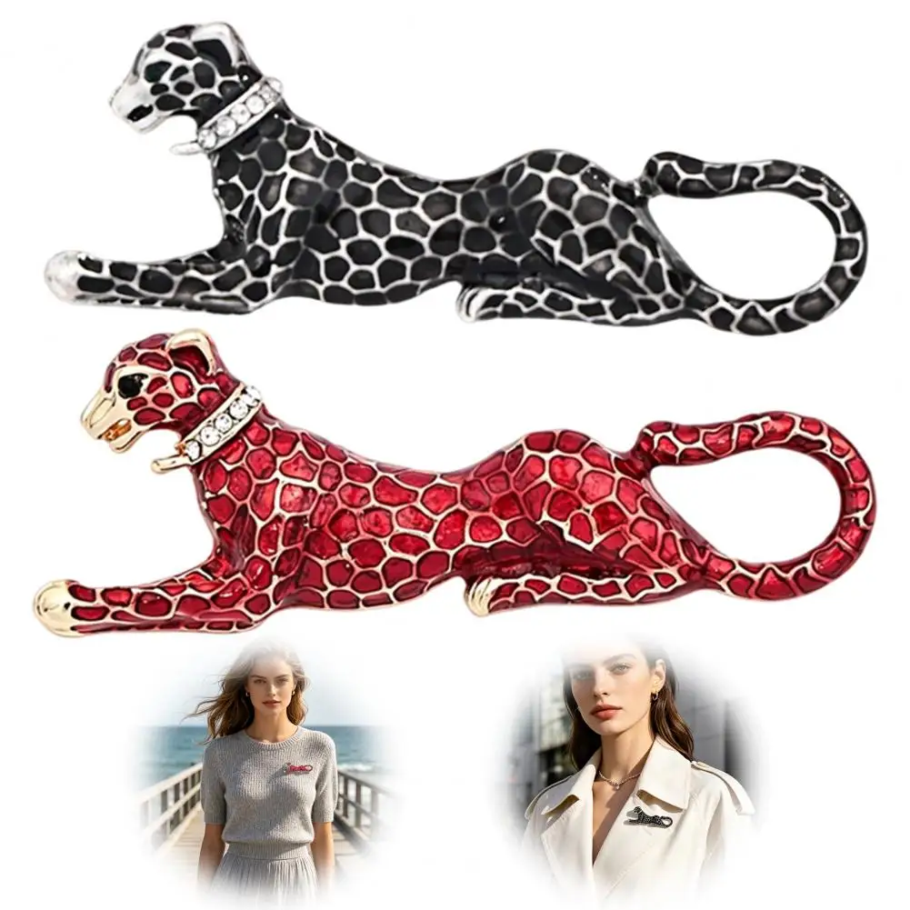 Leopard Brooch Pin with Rhinestone, Enamel Cheetah Alloy Lapel Pin, Animal Badge Jewelry for Jackets Coats Outfit Decor Brooch