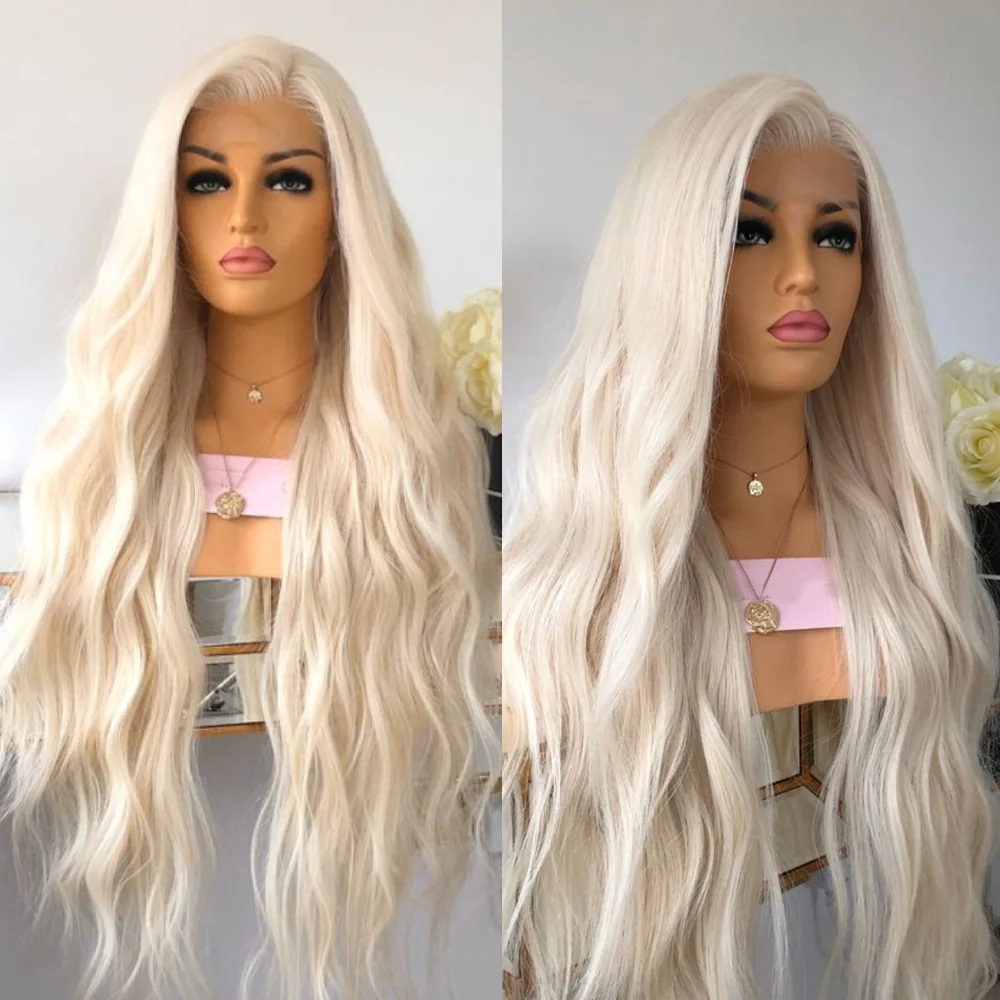 Perruque Lace Front Wig synthétique ondulée, cheveux de bébé, sans colle, longue, préplumée, degré de chaleur 03/Wear, pour femmes noires