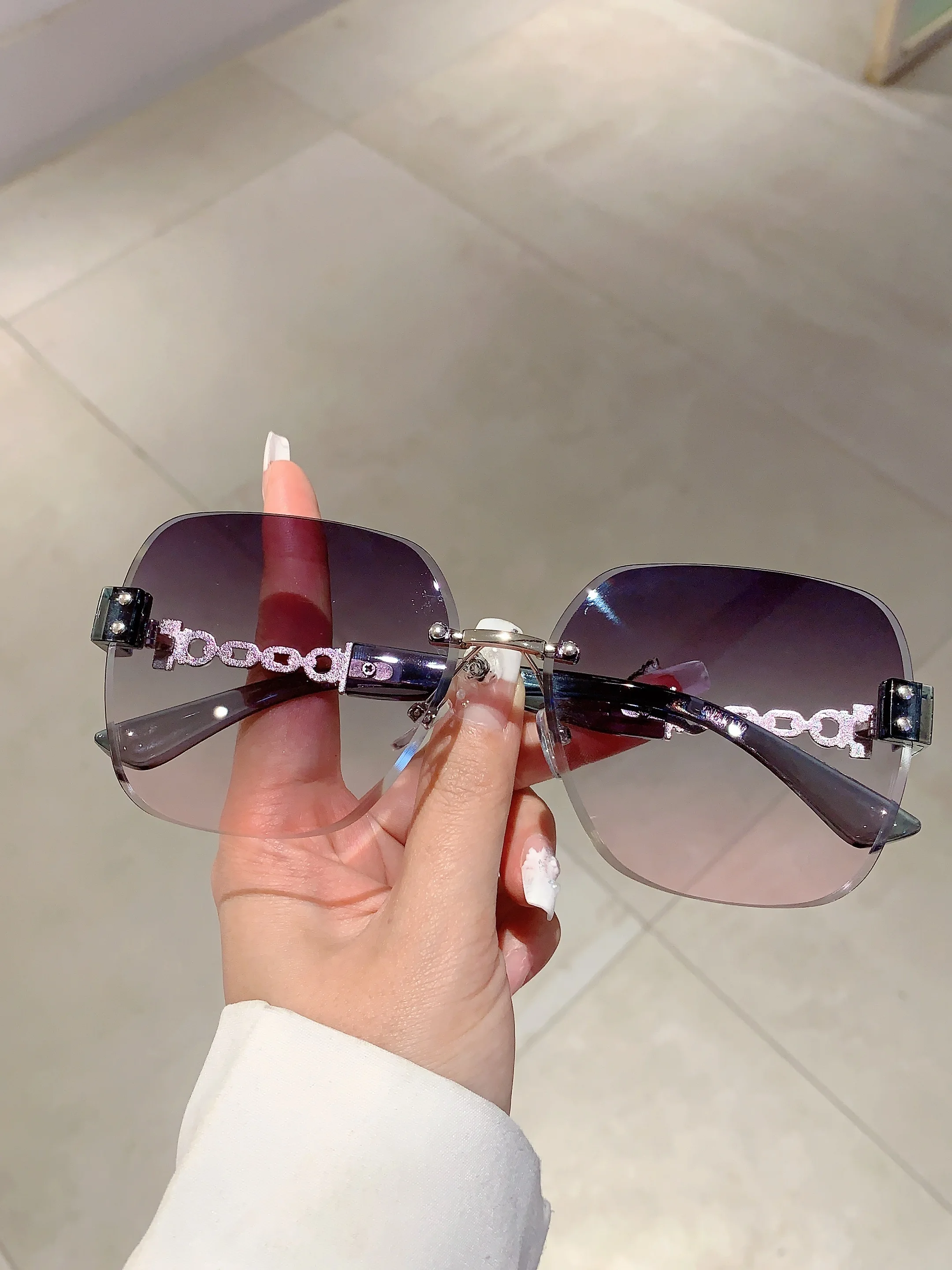 KAMMPT Neue Übergroße Randlose Kette Beine Sonnenbrille Vintage Männer Stilvolle Mode Weibliche Shades Luxus Marke Designer Brillen – Detail 7