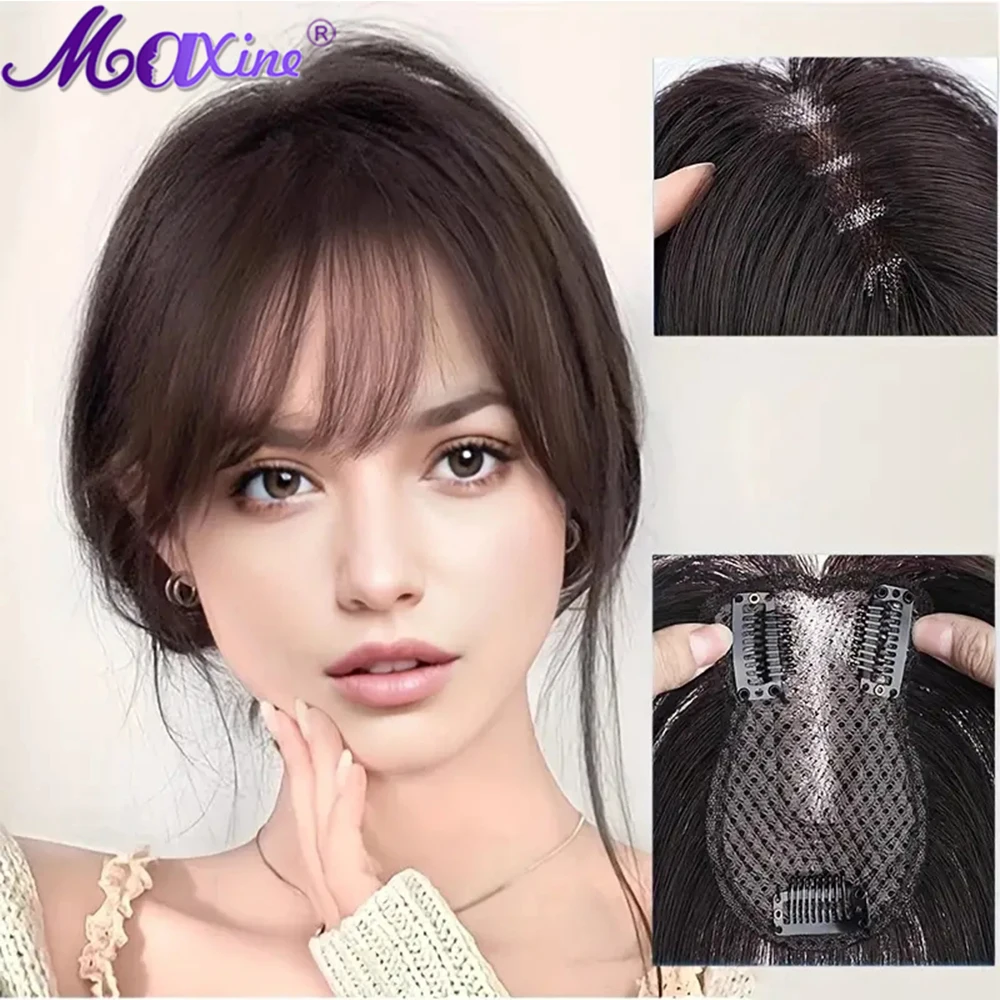 Maxine Topper con flequillo para el cabello, extensiones de cabello humano, aspecto Natural, accesorios para el cabello de uso diario