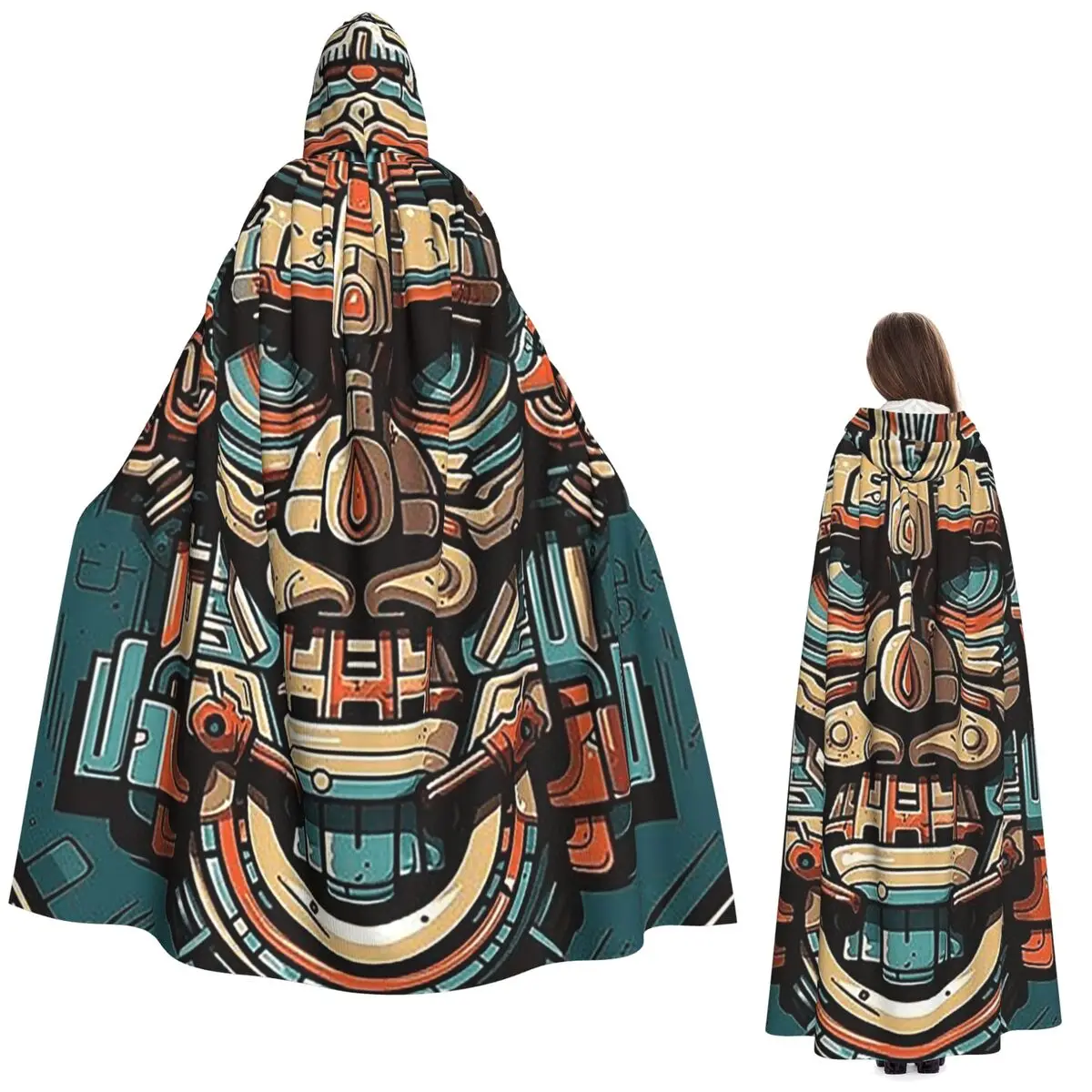 الطواطم العرقية من الهنود تيكي عباءة طويلة مقنعين الساحرة القرون الوسطى زي تأثيري كيب حفلة الهالوين الكبار للجنسين