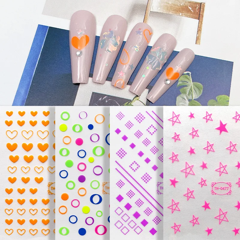 

3D nail art stickers Fluorescent Nail Art Accessories cut summer design sliders decals foil korean adesivi kawaii heart letter