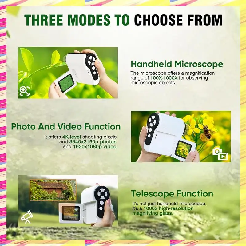 

ABJJ Handheld Digital Microscope For Kids Mini Portable Pocket DV Miniature Microscope With 32G Memory Card, Durable Fine Workma
