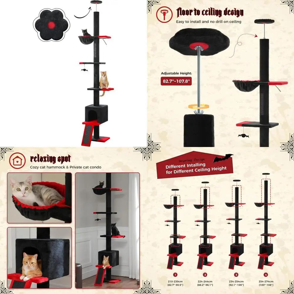

Высокая кошачья башня от пола до потолка, регулируемая высота (83-108), 5-ярусное лазание для домашних кошек, мебель для кошек премиум-качества