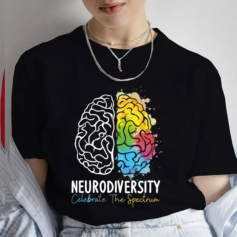 T-Shirt for Women Autism Awareness Short Sleeve Tee Fashion Neurodiversity Graphic Tops Autism Support Female Oversized Clothing