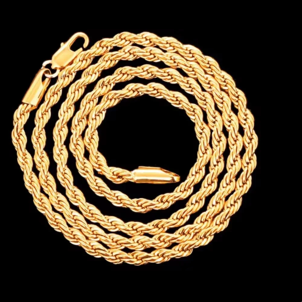 Collar de cadena de cuerda de 4mm de oro de 18K Noble, 45-60cm, venta al por mayor de plata 925 para mujer y hombre, joyería de regalo con abalorio de boda a la moda de 18-24 pulgadas
