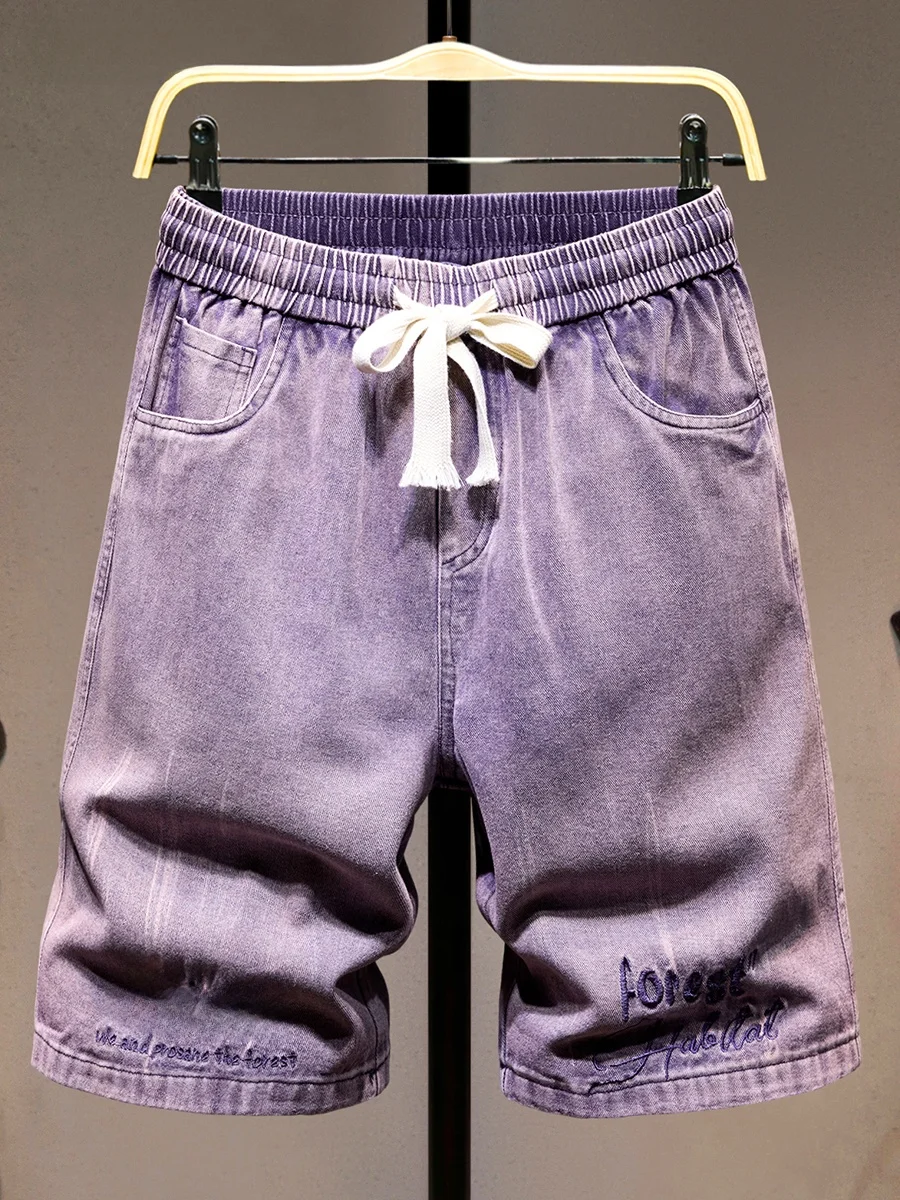 

Ретро джинсовые шорты для мужчин: новые летние свободные трендовые брюки с широкими штанинами и завязками, молодежные повседневные прямые джинсы-бермуды