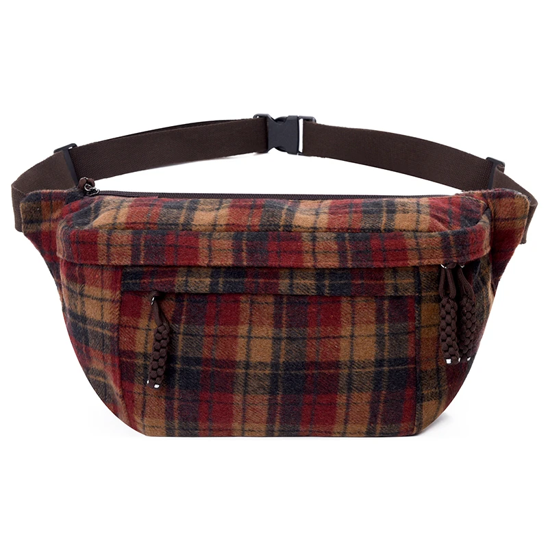 

Vintage Woolen Plaid Chest Bag For Women's Travel Vacation Daily Casual Ladies Fanny Pack Female Sling Crossbody Shoulder Bag