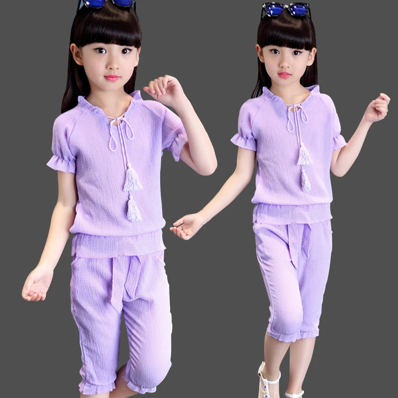 Girls Clothes Set Summer Short Sleeved + Trousers Pants 2 PCS Children Clothing for Girl Teen Kids Girls Clothes 8 10 11 12 Year