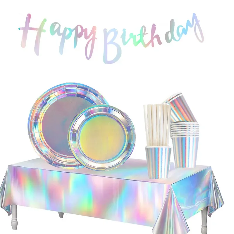 20 stücke Einweg Verdickt Laser Farbige Geschirr Set Geburtstag Partei Liefert Freund Party Pappteller Tasse Party Dekoration