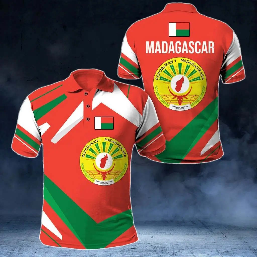 Madagascar Flag & Coat of Arms Customized Polo Shirts Summer Casual Streetwear Men's Fashion Loose Jersey Plus Size Sportswear