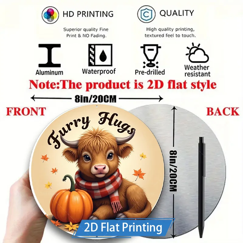 1 قطعة 8x8 بوصة علامة معدنية "الفرن العناق المرتفعات البقرة مع اليقطين سقوط المشهد علامة معدنية" #2