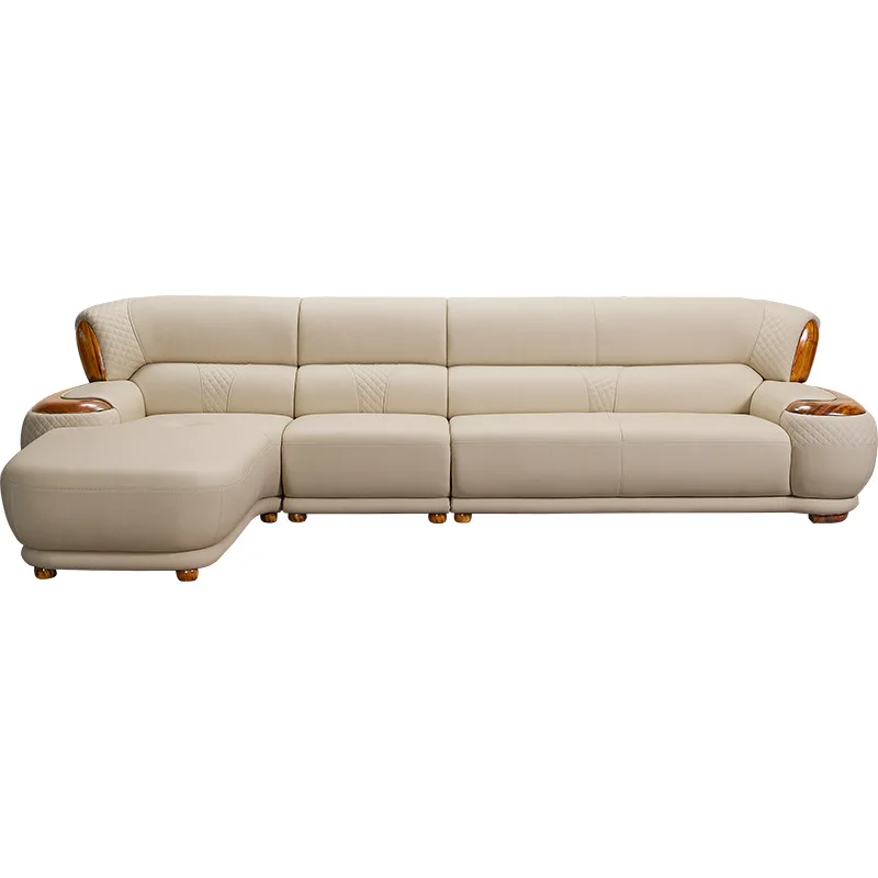 

Ebony leather sofa high-end villa large flat living room leather solid wood princess