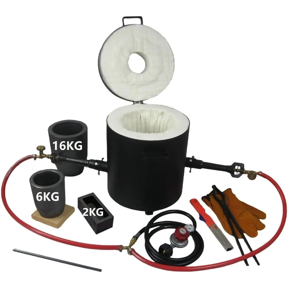 16KG Propane Melting Furnace Kits with Double Forge Burners,Crucibles,and Other Smelting Casting Tools,Home Foundry Furnace Kiln