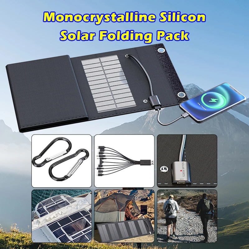 600W Foldable Solar Panel Phone Charger 5V Solar Panels Plate USB  Solar Panels Power Bank for Cell Phone Camping Emergency