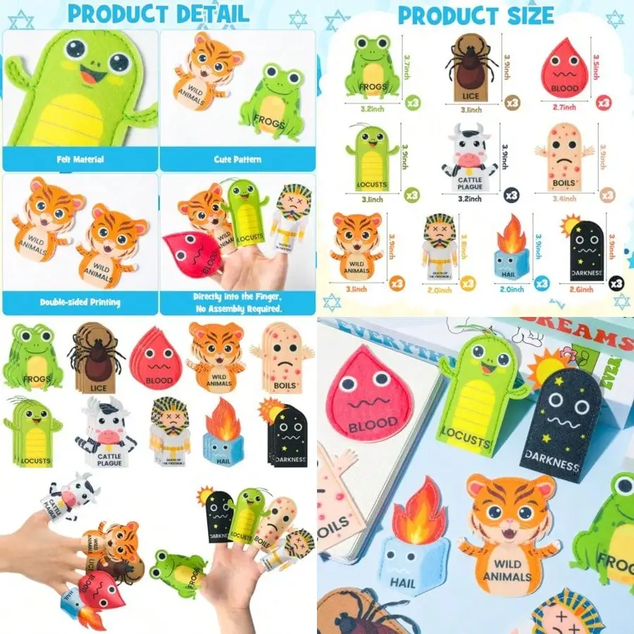 

30pcs Ten Plagues Felt Finger Puppet Making Kit, DIY Toys for Pesach Seder Party