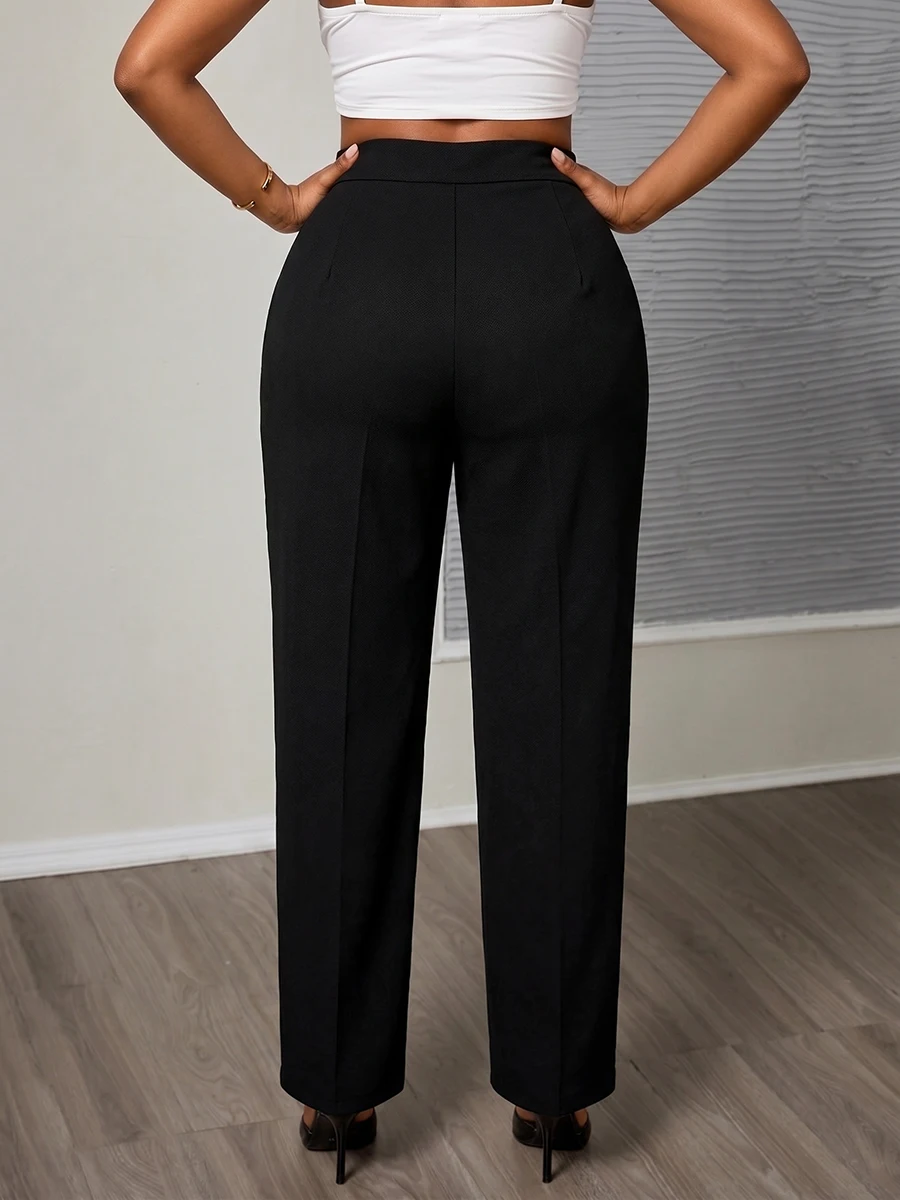 Black High Waist Wide Leg Trousers for Women Elegant Office Lady Textured Pants Center Seam Formal Casual Workwear Capris