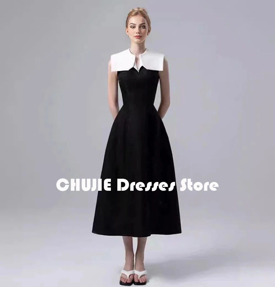 

White Black Split Joint Evening Dresses Mother of The Bride Dress For Woman Tea Length Custom Prom Dress Wedding Party Ball Gown
