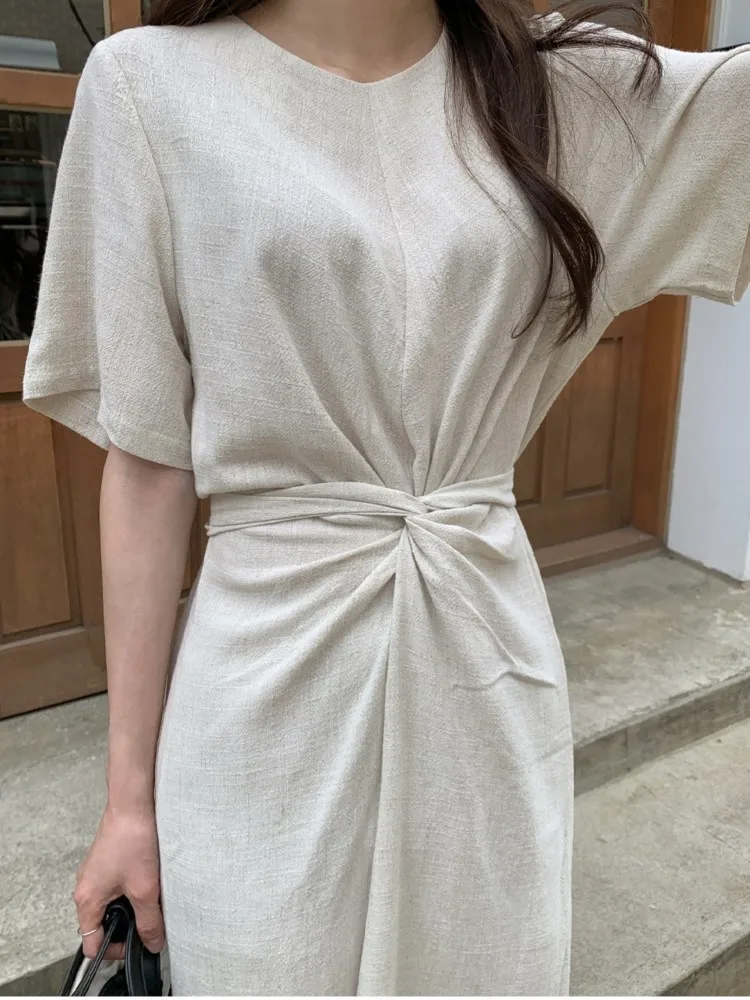 Summer Long Dress Women Irregular Pleated Fashion Short Sleeve Ladies Dresses Korean Style Loose Ruffle Woman Dress