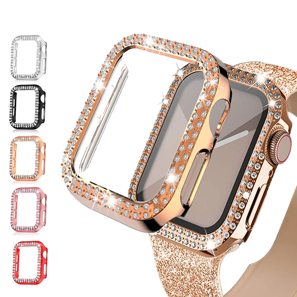 Diamond Case For Apple watch 41mm 45mm 44mm 40mm 42mm 38mm Accessories Bling Bumper Protector Cover iWatch series 3 5 6 se 7 8 9