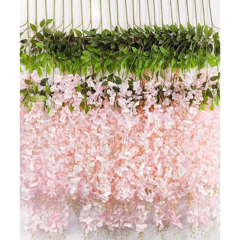 

36pcs Artificial Wisteria Flowers 3.6 Feet/Piece Pink Dense Artificial Fake Wisteria Vine Ratta Hanging Garland Silk Flowers Str