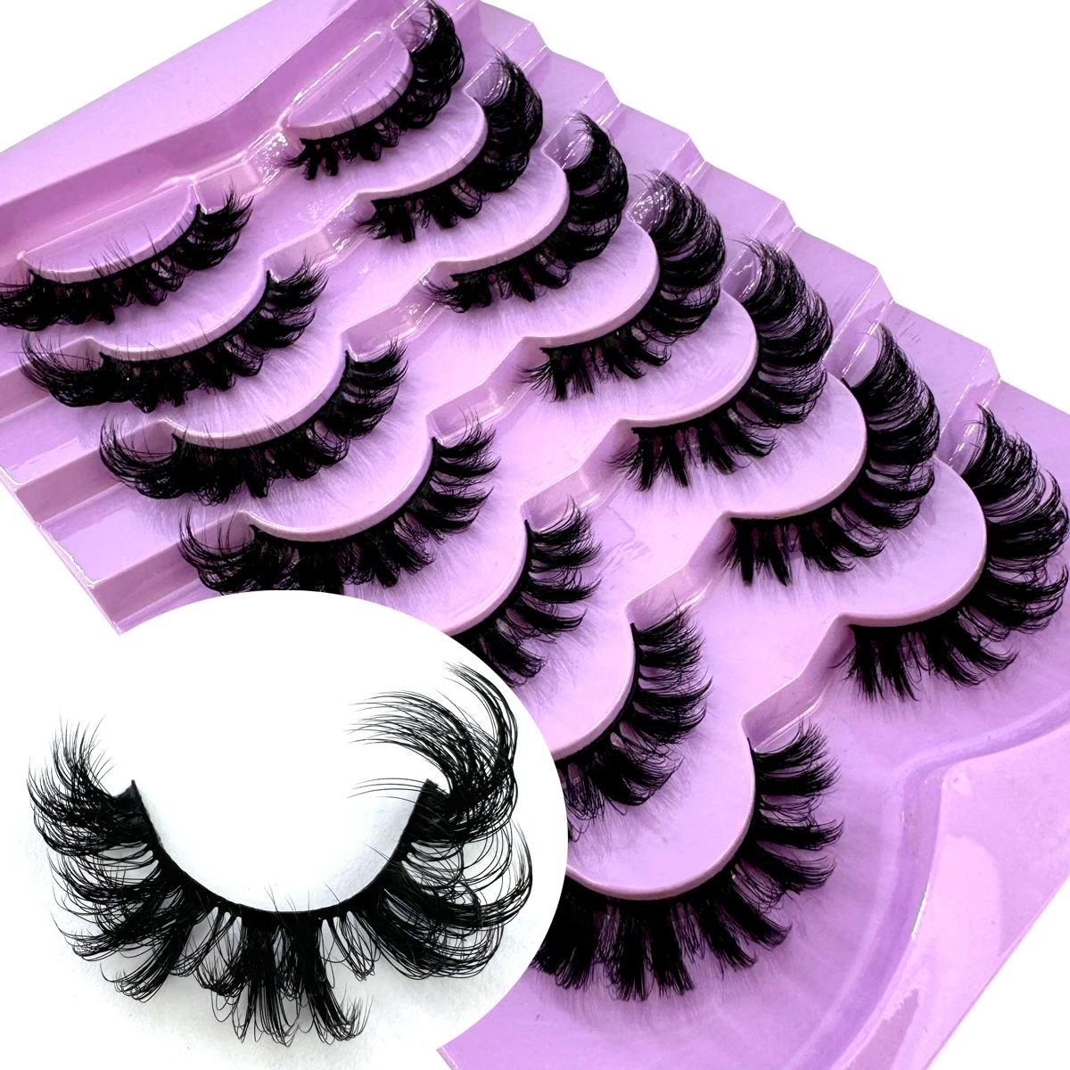 7ペア入りつけまつげ、繊細なまつげ、ナチュラルルック、つけまつげ、キャットアイまつげ、フェイクミンク、ふわふわストリップつけまつげパック