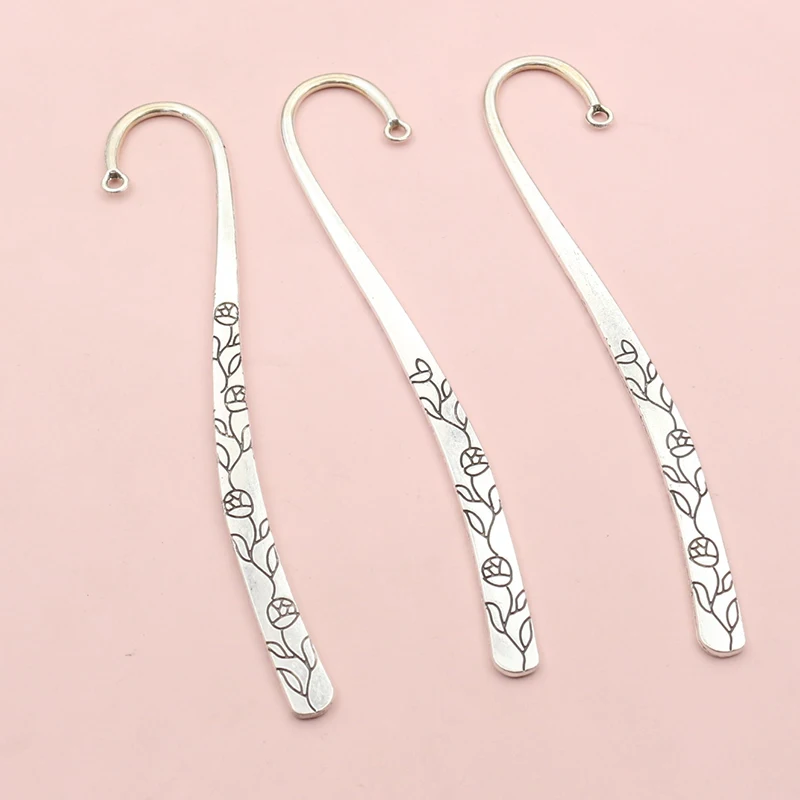 2pcs Alloy Metal Flower Charms Pendant 120x24mm Antique Silver Plated DIY Bbookmark Jewelry Making Accessories Findings