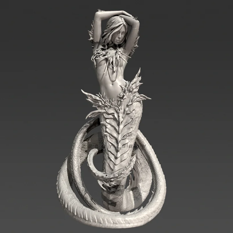 

60mm 80mm 100mm Resin Model Figure Flood Dragon Girl Gk Micro Miniature 3d Printed White Model Toy Unassembled And Unpainted Kit