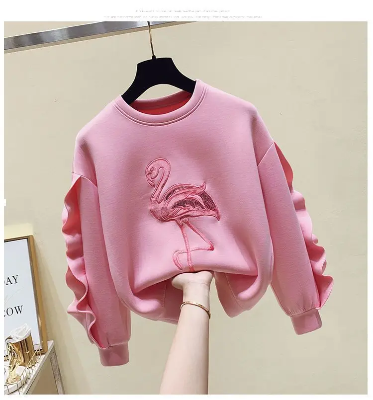 Children\'s sweater T-shirt spring and autumn girls baby embroidery loose ruffle top fashion bottoming shirt T-shirt