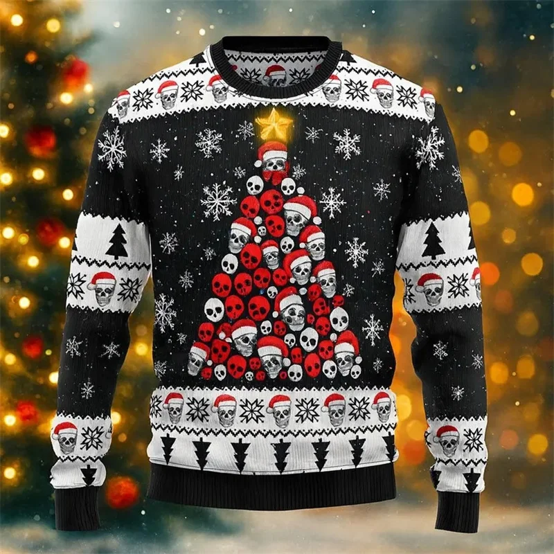 Humour Design Ugly Christmas Sweater Unisex Wine Glass Christmas Tree Print Graphic Sweatshirt Festival Clothing Xmas Sweatshirt