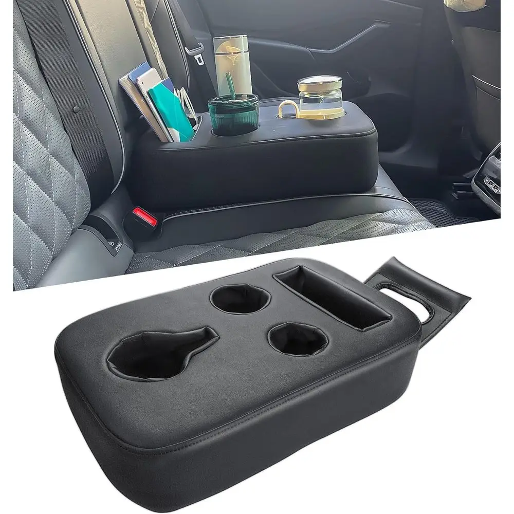 

Leather Car Cup Holder for Back Seat, Expandable Tray for Trucks, SUVs, and RVs - Holds Beverages, Remotes, Snacks
